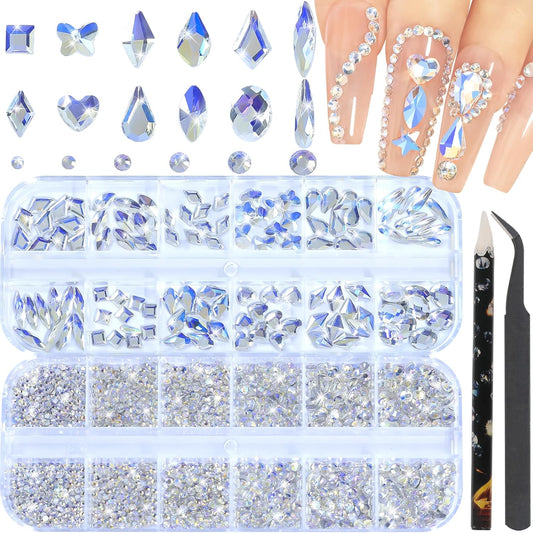 Nail Rhinestones - 3D Multi Shape Size, Flat Back, Manicure Rhinestones Charms, Crystal Moonlight
