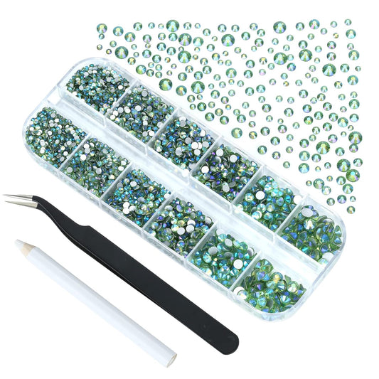 4240Pcs Light Green AB Flatback Rhinestones 6 Sizes Crystal Diamonds for Nail Art Crafts Clothes