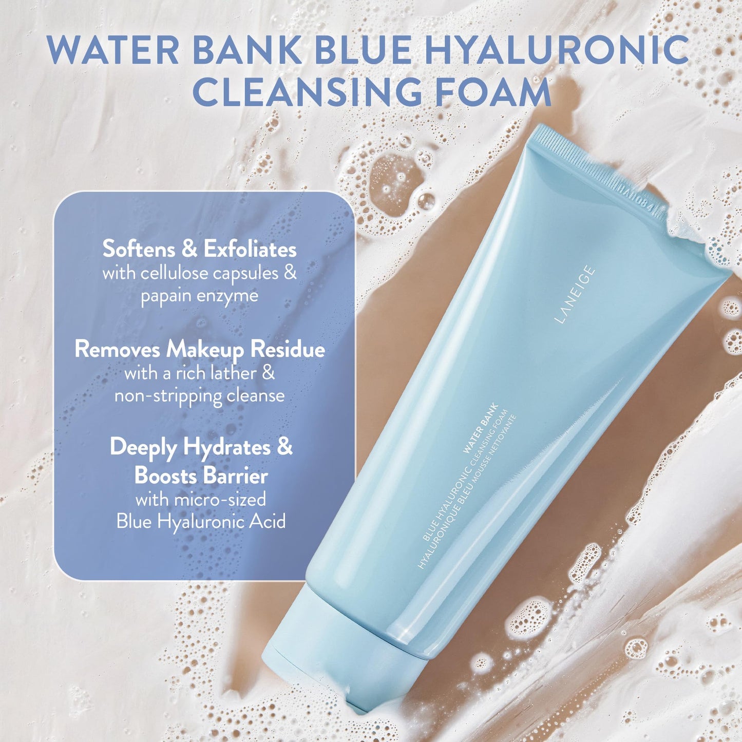 LANEIGE Water Bank Cleansing Foam: Hydrating Face Wash and Makeup Remover with Hyaluronic Acid &