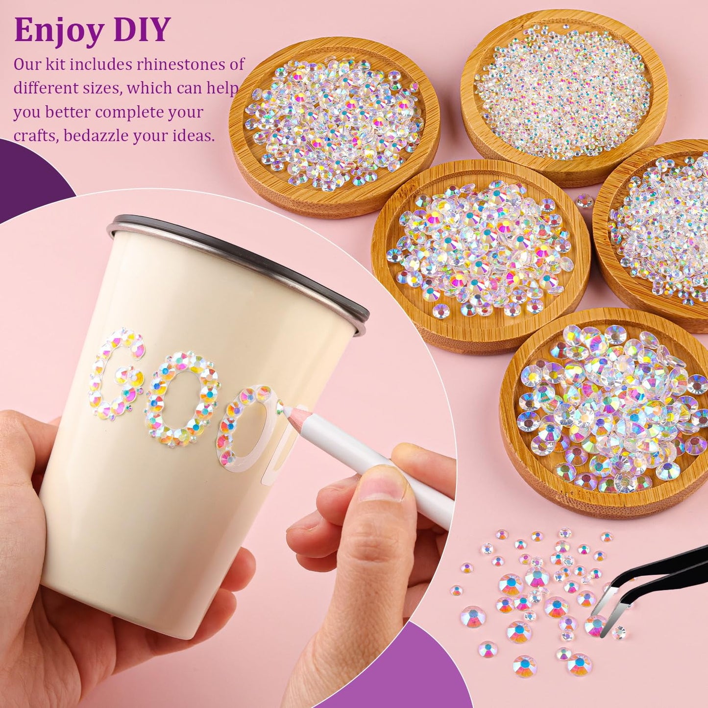 Resin Jelly Rhinestones for Crafting with B7000 Jewelry Glue, 2 Boxes Transparent AB Flatback Crystals with 3Pcs 10ml Glue, Bedazzling Non Hotfix Gems for DIY Tumblers Clothing Shoes Manicure