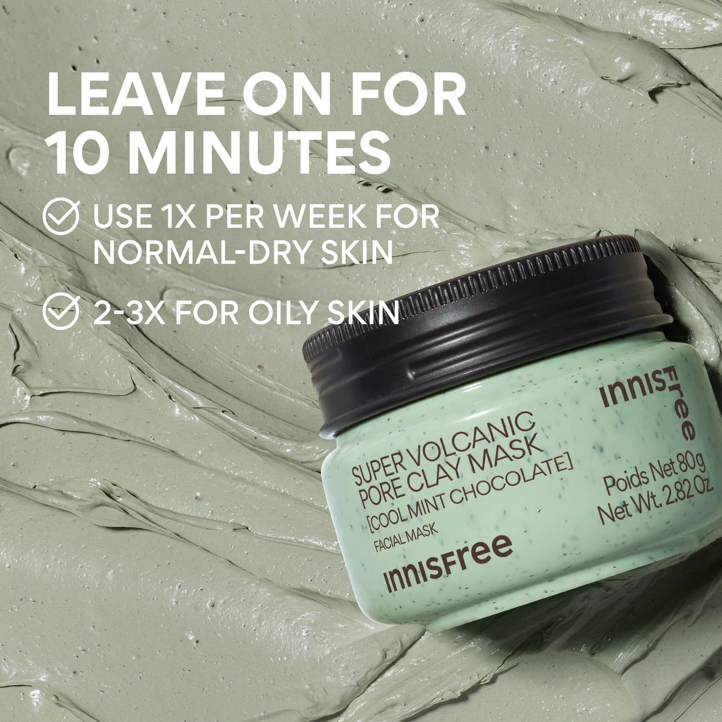 Innisfree Mint Chocolate Super Volcanic Clay Mask | Exfoliating Korean Mask with AHA and Hyaluronic