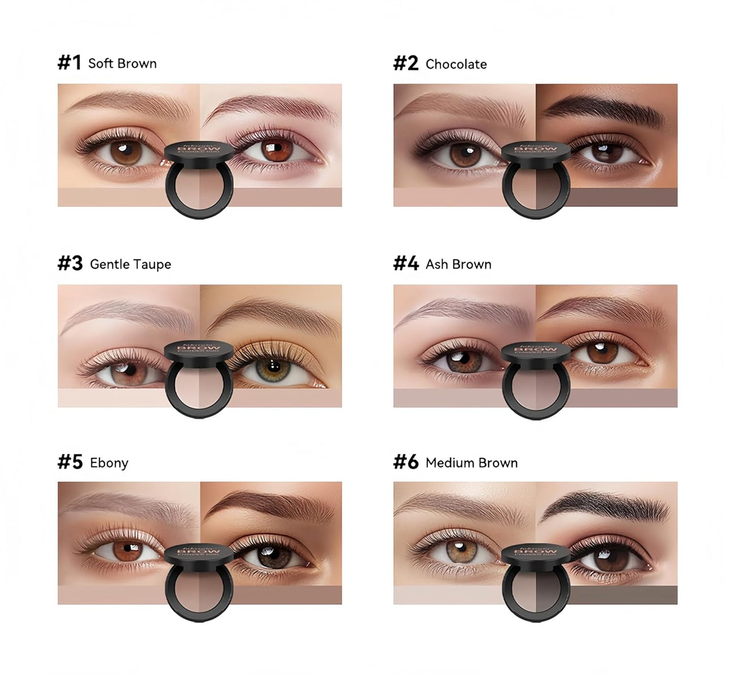 MAEPEOR Brow Powder Duo 6 Colors Natural Smooth Eyebrow Powder Professional Brow Contour Palette for Filler Defined & Sculpt (05 Ebony)