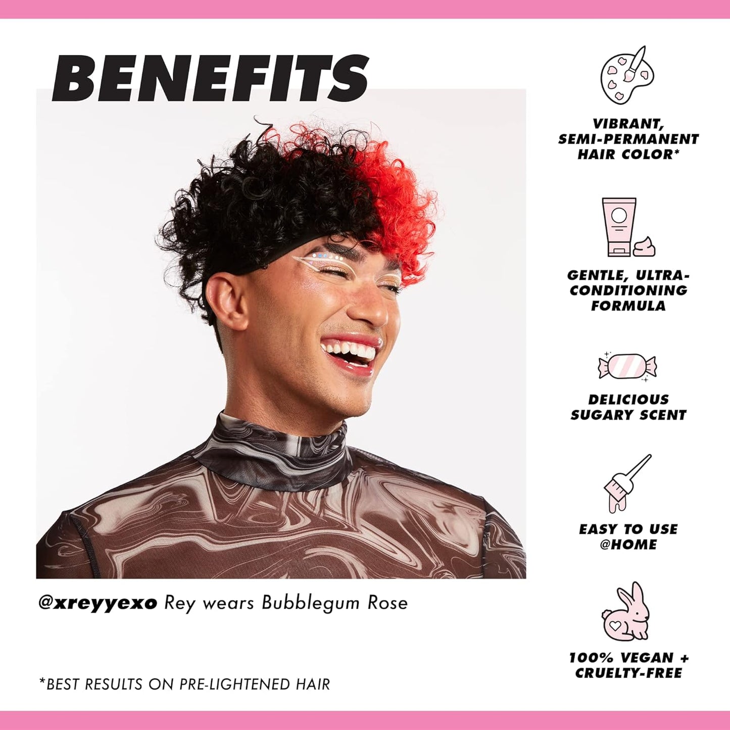 Lime Crime Full Coverage Unicorn Hair Dye, Bubblegum Rose - Damage-Free Semi-Permanent Hair Color Conditions & Moisturizes - Temporary Hair Tint Kit Has A Sugary Citrus Vanilla Scent - Vegan