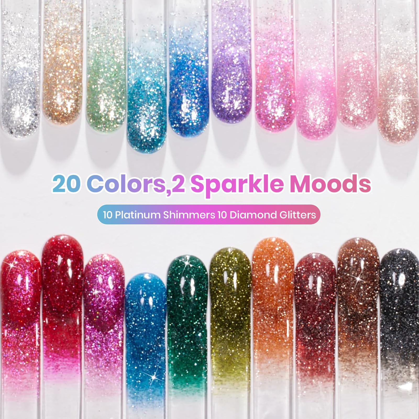 Beetles Glitter Gel Nail Polish Set, 20 Colors Party Auras Gel Polish