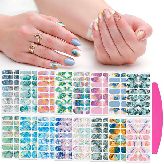 SILPECWEE 16 Sheets Nail Polish Stickers Full Nail Wraps Marble Nail Polish Strips Self Adhesive