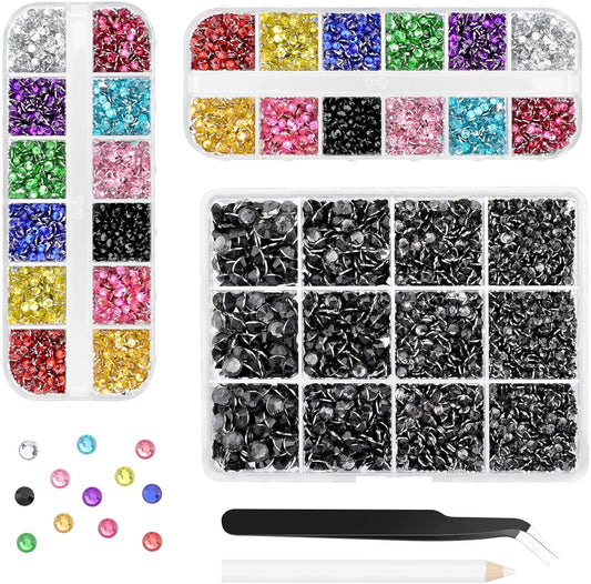 Morcheiong 17000Pcs Resin Rhinestones Colorful Flatback Crystals Diamond Includes Tweezers and