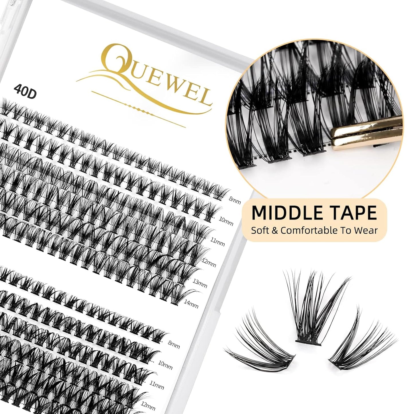 QUEWEL Lash Clusters 240Pcs Individual Lashes 40D+50D D Curl 8-14mm Length DIY Lash Extension Soft False Eyelashes Wispy Cluster Lashes Easy to Create Natural Look At Home(40D+50D-D-MIX8-14)
