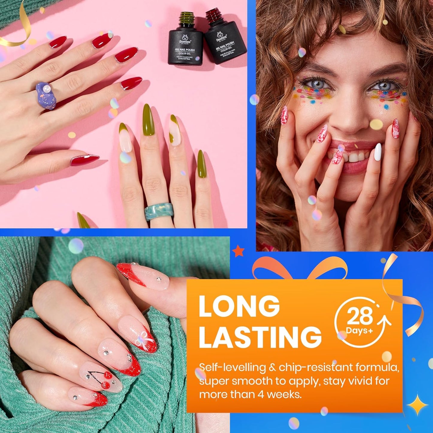 beetles Gel Polish Set Fall Gel Nail Polish Kit 36 Pcs 32 Colors with Base Top Coat Burgundy Red Blue Purple Hot Pink Green Black White Uv LED Lamp Nails Gifts for Women Fingertip Palette