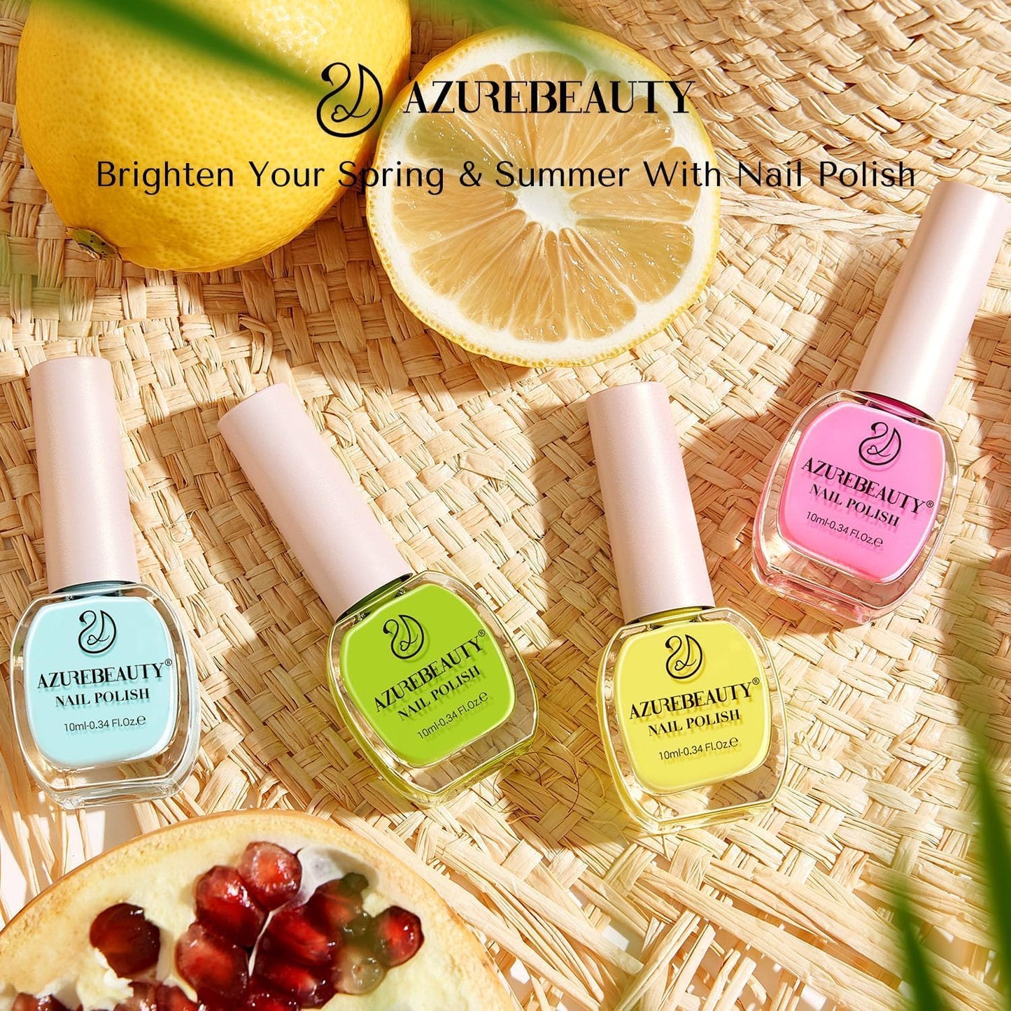 AZUREBEAUTY Nail Polish Set, 4 Colors Pastel Lime Green Yellow Pink Quick Dry Natural Nail Lacquer Strengthening Treatment Kit DIY Salon at Home
