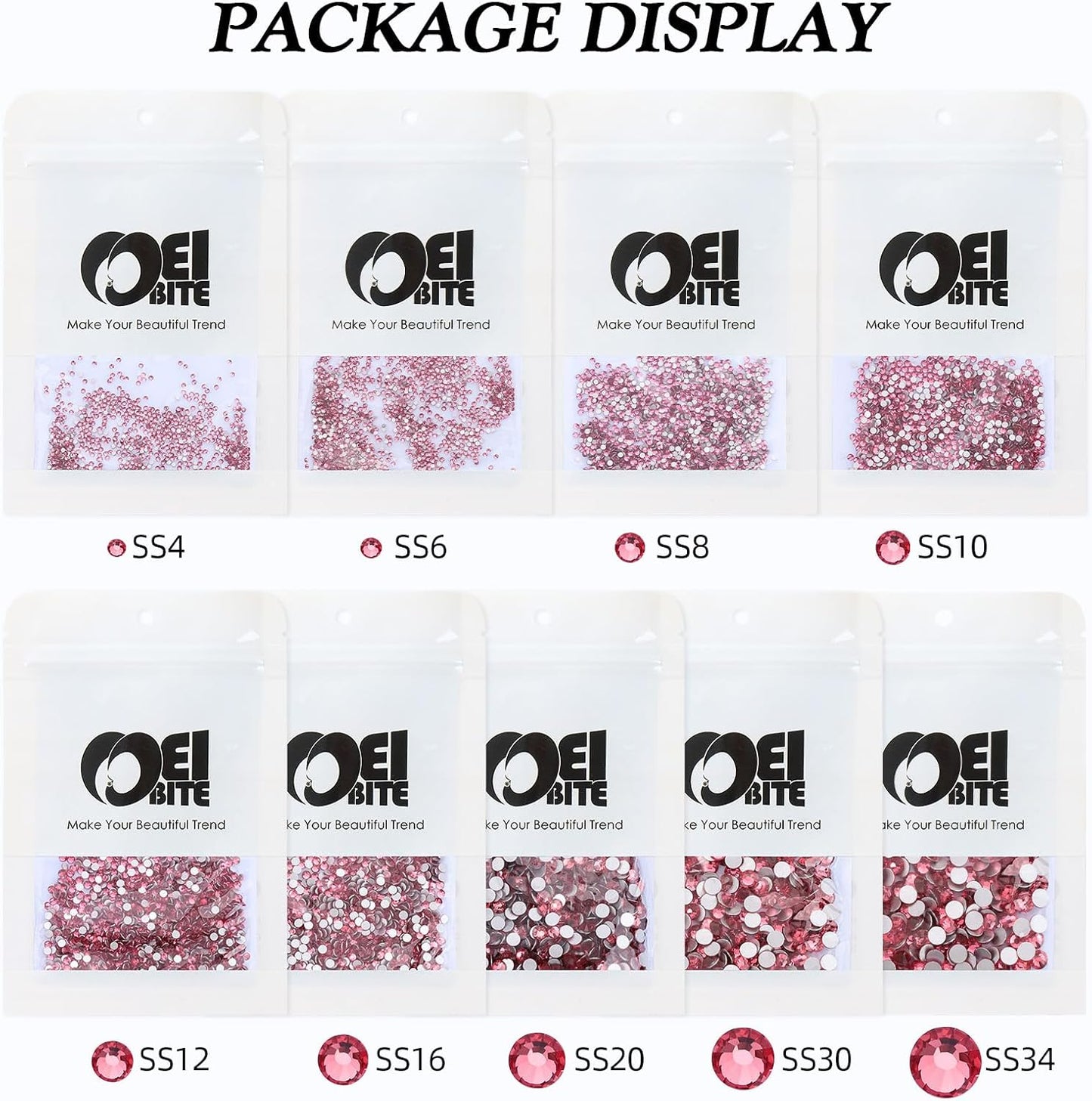 Rose Flatback Rhinestones, Glass Rhinestones for Nail Art and Craft, Glue Fix, Loose Crystal Gemstones(Rose, SS6, 1440pcs, 1.9-2.0mm)