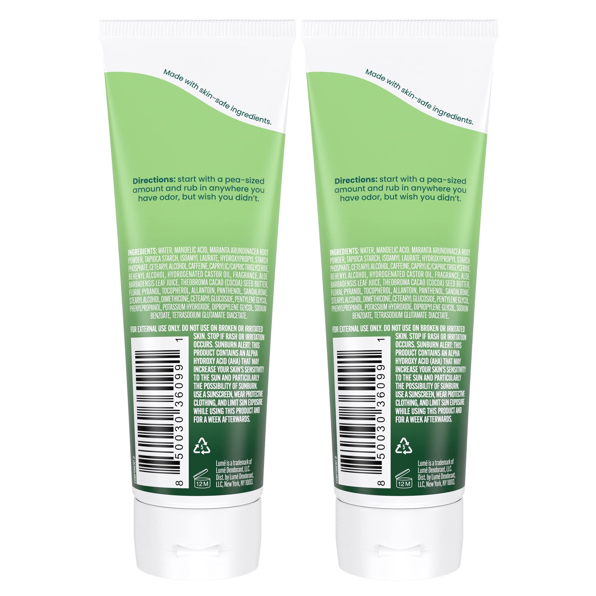 Lume Whole Body Deodorant - Cream Tube - 3 oz, 2 pk (Fresh Alpine)