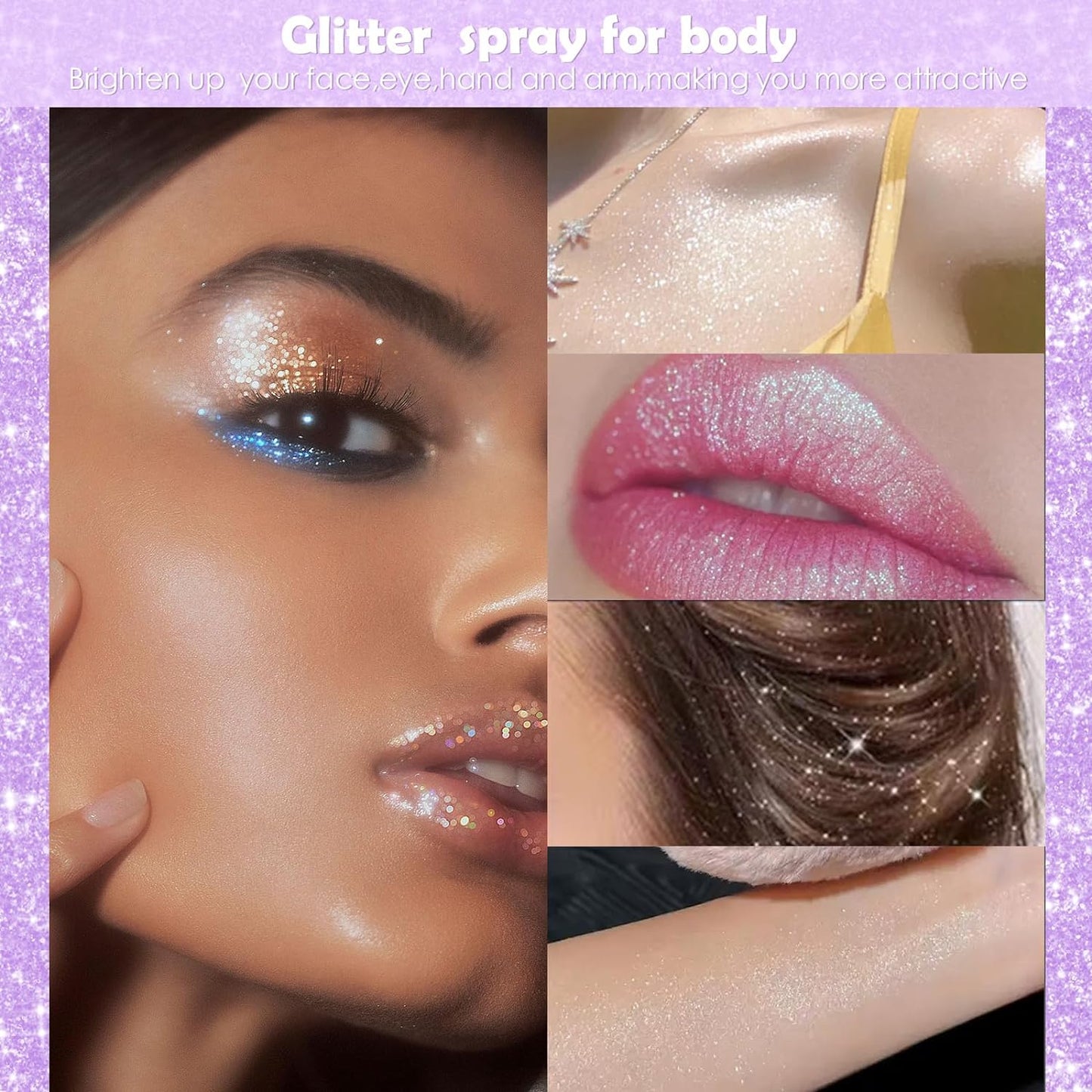 Yosca Body Glitter Spray, 30ML Loose Body Shimmer Powder Iridescent Hair Spray White Glitter Sparkle Highlighter Makeup Festival Concert Party Accessories for Rave Clothes Hair Face Nail Art