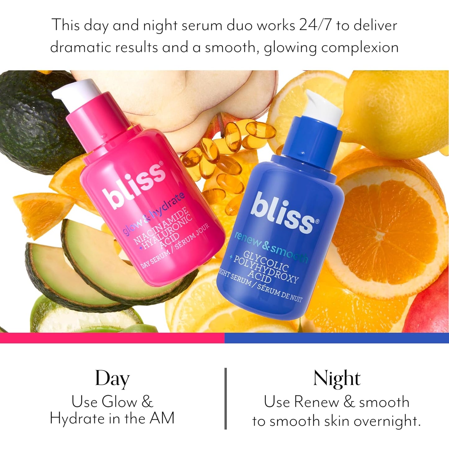 Bliss Glycolic + Polyhydroxy Acid Renew & Smooth - Night Serum - Gently Exfoliate Skin - Hydrating Squalane - Vegan & Cruelty-Free - 1 Fl Oz