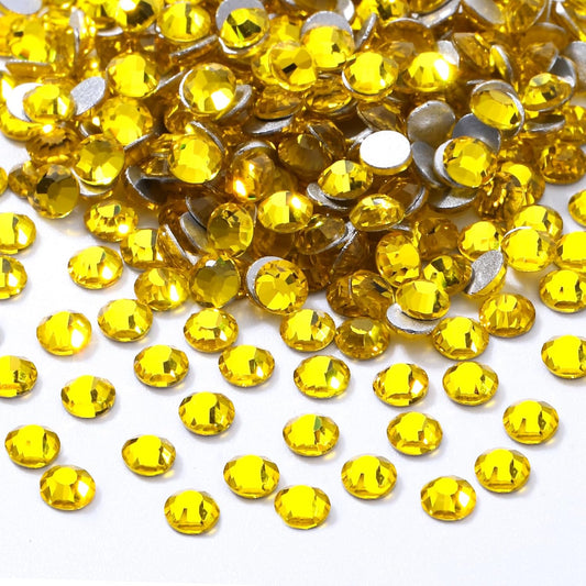 Yellow Flatback Rhinestones, Glass Rhinestones for Nail Art and Craft, Glue Fix, Loose Crystal