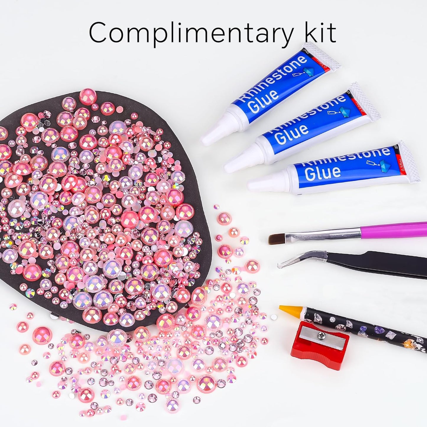 60g Pale Pink Flat Back Pearls Rhinestones for Crafts Mixed Size 3mm-10mm AB Color Round Half Pearls Flatback Pearl Beads and Resin Rhinestones Set for Face Art with Gle