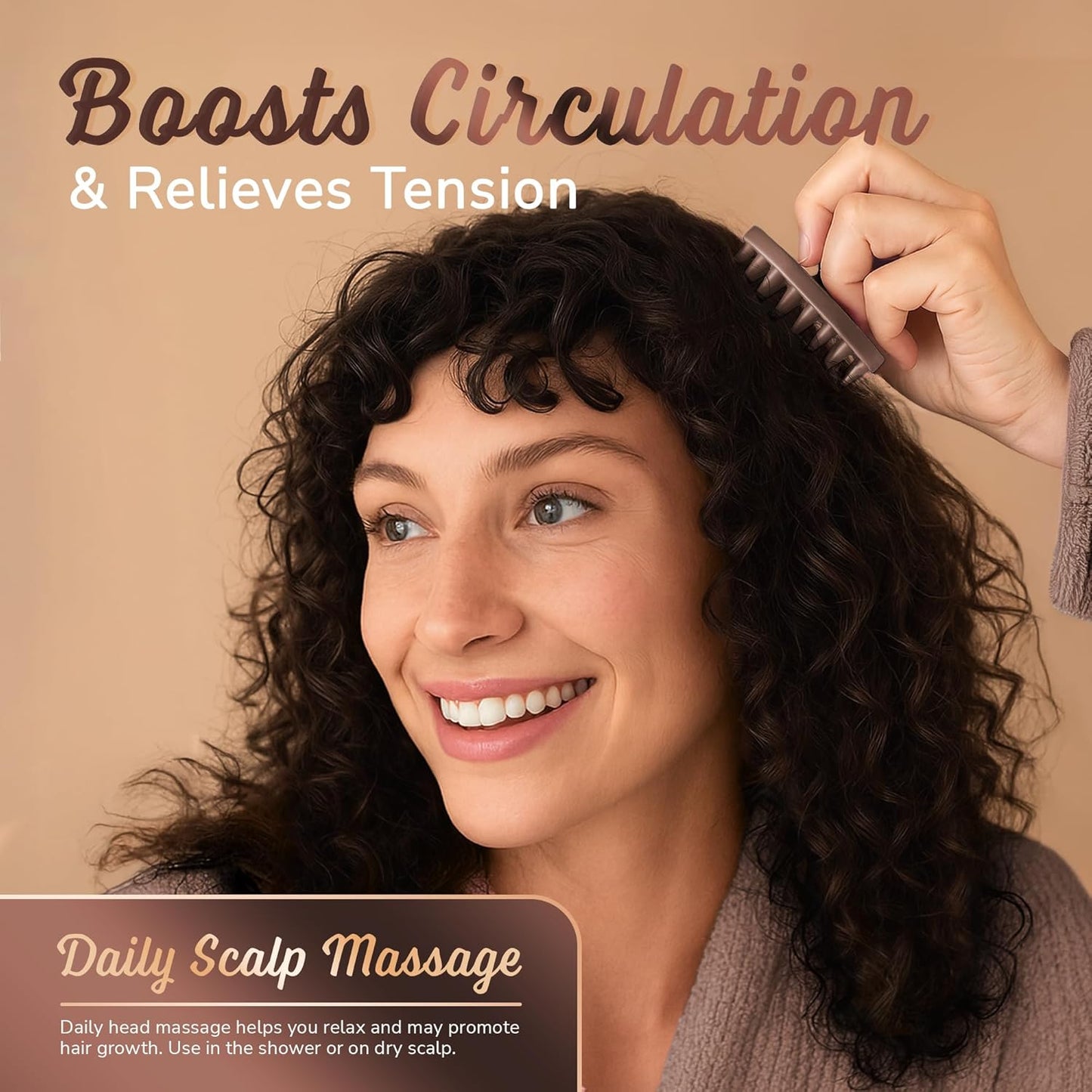 Silicone Scalp Scrubber - Massage Shampoo Brush, Soft Bristles for Hair Growth & Dandruff Removal - Ergonomic Design, Wet & Dry Use, Deep Cleansing Scalp Exfoliator for All Hair Types - Brown