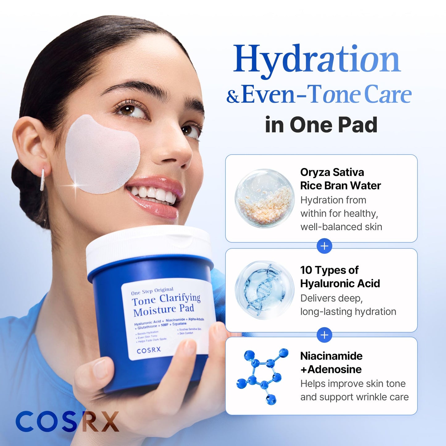COSRX OneStep Tone Clarifying Toner Pads, Even Skin & Hydration (100 Pads)