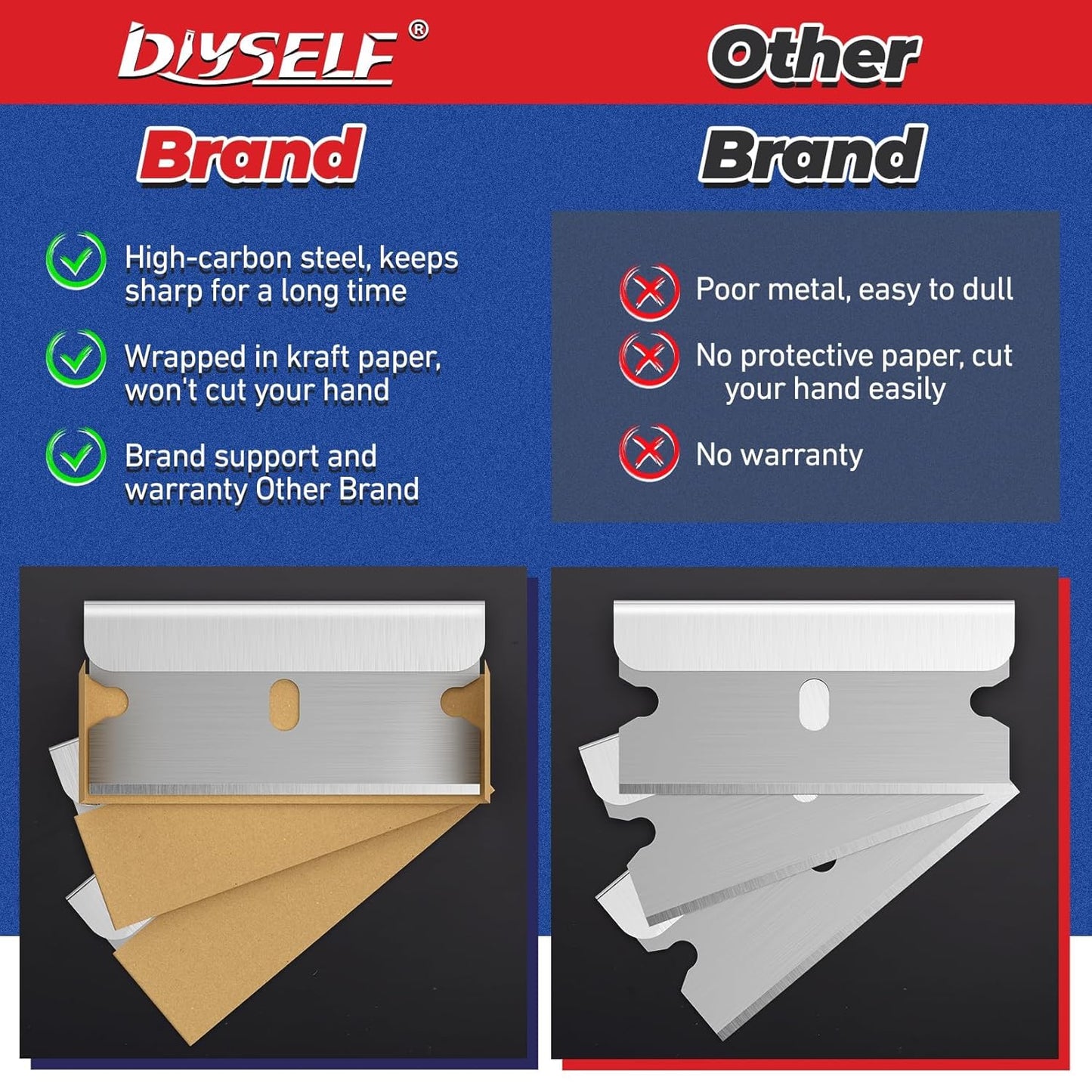 DIYSELF 800-Pack Single Edge Razor Blades Heavy Duty, Industrial Razor Blades for Scraper, Single Edge Blades for Scraping, Flat Razor Blades Refills for Labels, Decals, Boxes, Package