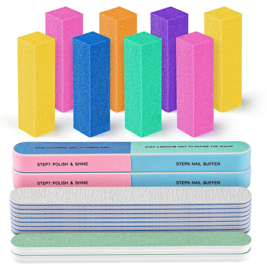 FANDAMEI Nail Buffers and Files, 8PCS Colorful Nail Buffer Block, 8PCS Blue Nail File, 2PCS 7 Way
