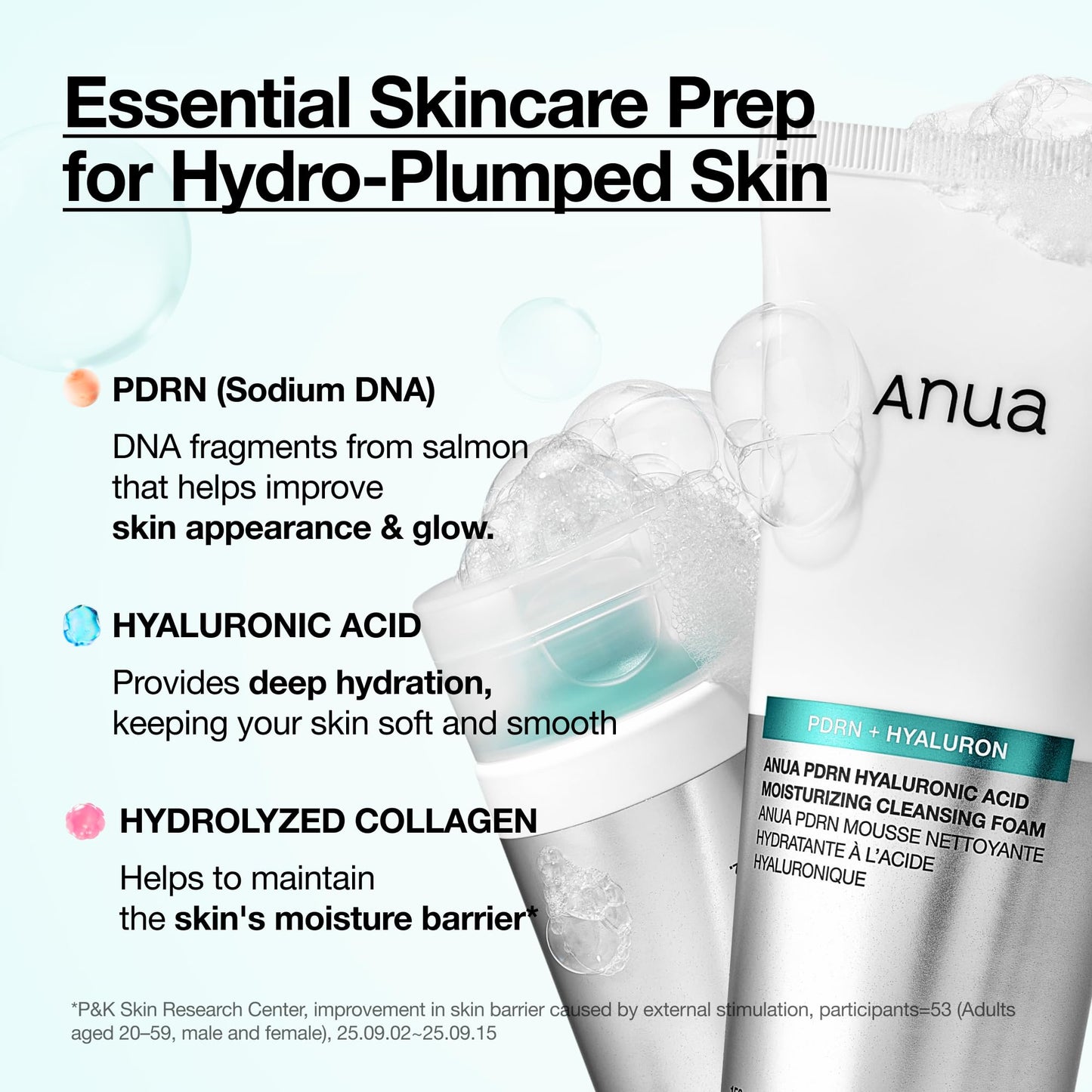 Anua PDRN Hyaluronic Acid Moisturizing Cleansing Foam, Daily Gentle Face Wash for Dry Skin, Salmon