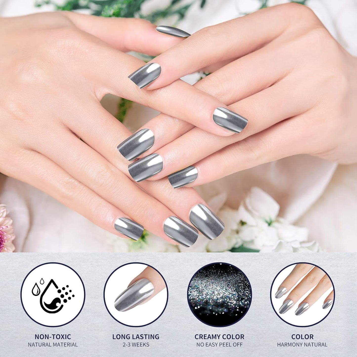 Artdone Chrome Nail Powder Magic White Pearl Kit Mirror Effect Silver Metallic Holographic Dip Nail Powder Decoration Iridescent Aurora Mermaid Pigment
