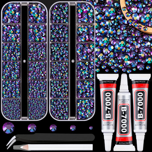 Resin Jelly Rhinestones for Crafting with B7000 Jewelry Glue, 2 Boxes Purplish Black AB Flatback