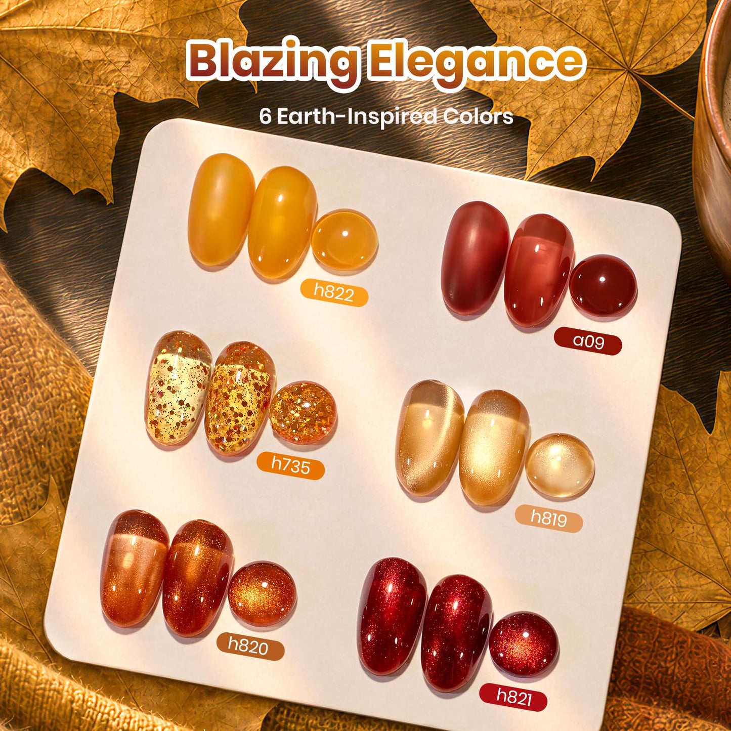 Beetles Fall Gel Nail Polish Set, 6 Colors Brown Burgundy Red Gold