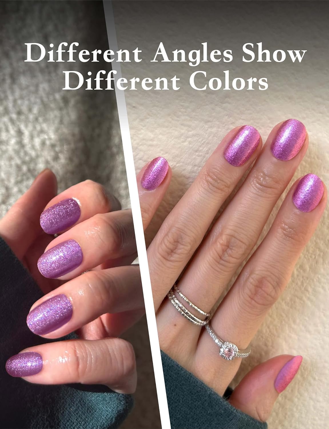 Glitter Nail Polish Strips, 32 Pcs Salon Quality Gel Nail Stickers, Long Lasting Wraps Easy to Use & Remove (Gradient Pink Violet)