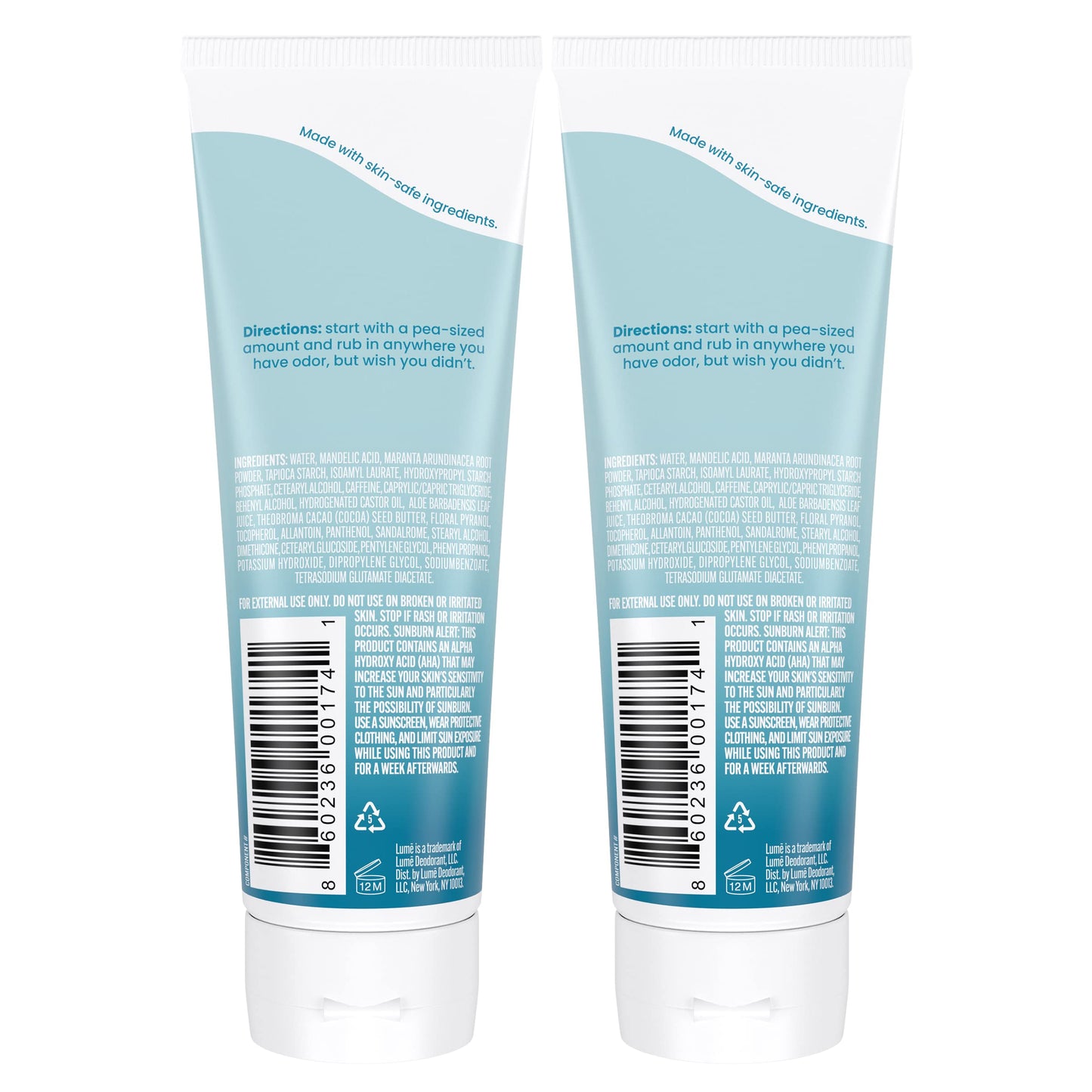 Lume Whole Body Deodorant - Cream Tube - 3 oz, 2 pk (Unscented)