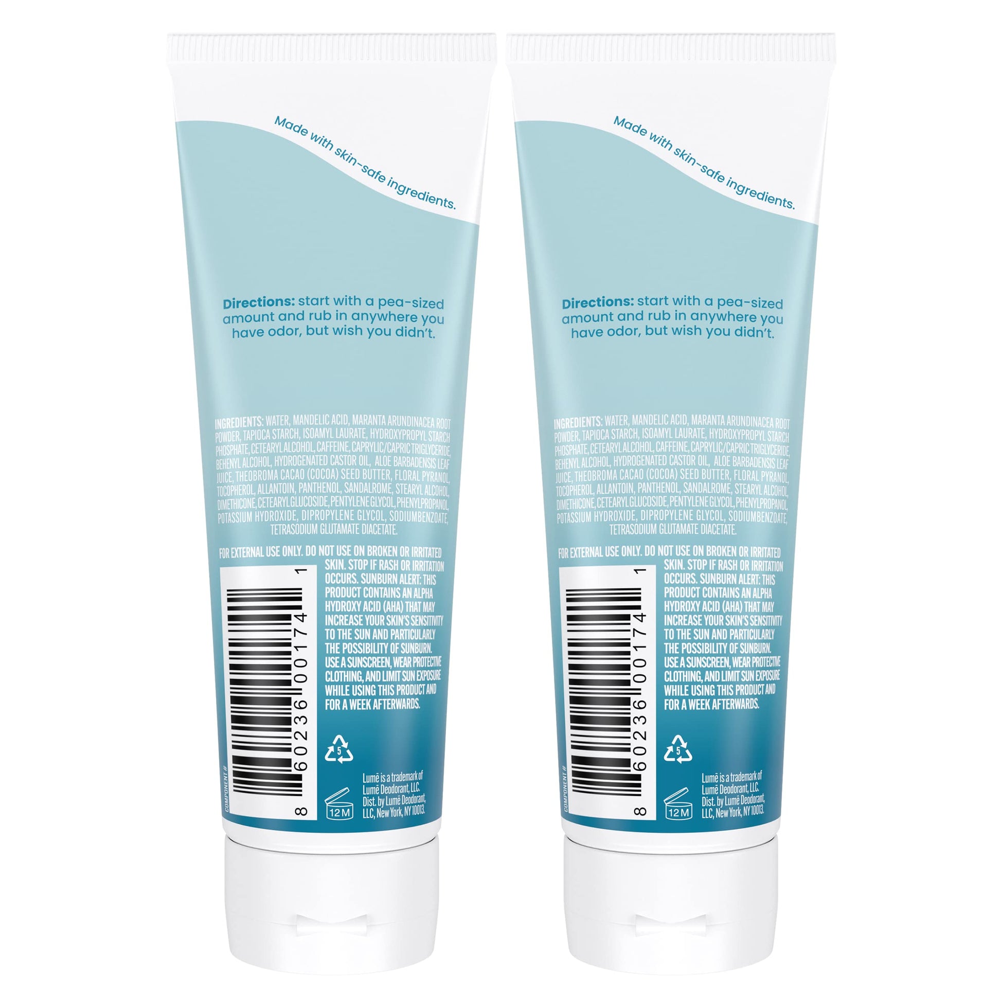 Lume Whole Body Deodorant - Cream Tube - 3 oz, 2 pk (Unscented)