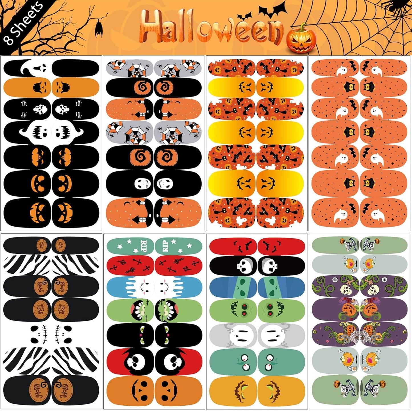 24 Sheets Holiday Nail Wraps Stickers, Halloween Christmas Thanksgiving Day All Seasonal Full Nail Polish Strips, DIY Self-Adhesive Fall Winter Nail Art Decals with 2 Piece Nail Files for Party Decor