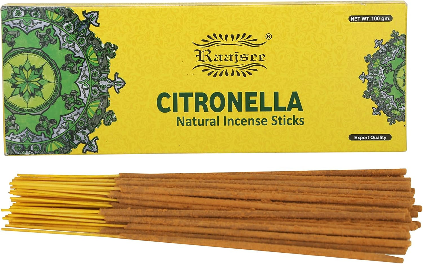 Raajsee Citronella Incense Sticks 100 gm Pack-100% Pure Organic Natural Hand Rolled Free from Chemicals-Perfect for Church,Aromatherapy,Relaxation,Meditation,Positivity & Sensual Therapy