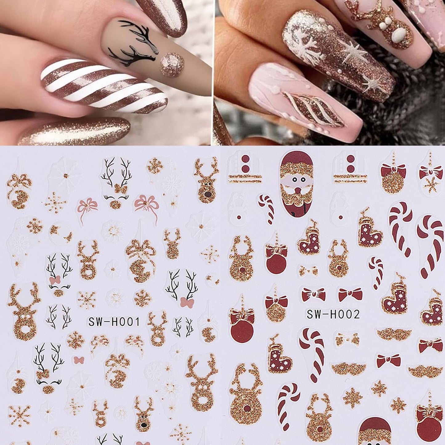 Glitter Christmas Nail Art Stickers 12 Sheets Sparkles Winter Nail Decals 3D Self Adhesive Nail Supplies DIY Santa Claus Gingerbread Man Snowflake Xmas Manicure Decoration DIY Supplies for Women Girl
