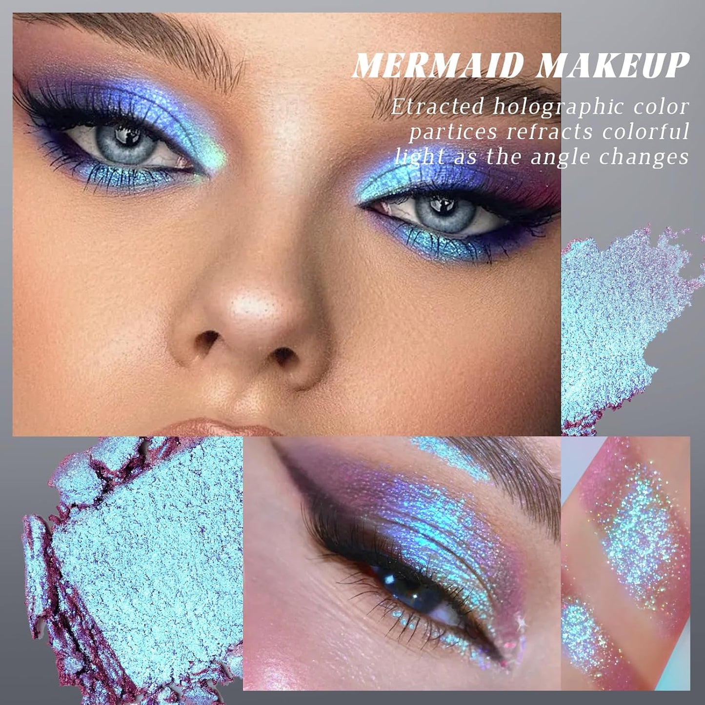 Chameleon Blue Glitter Eyeshadow, Cream to Powder Shimmer Multichrome Single Eyeshadow, Sparkling Holographic Color Shifting Eye Brightener Highlighter Makeup Palette 05