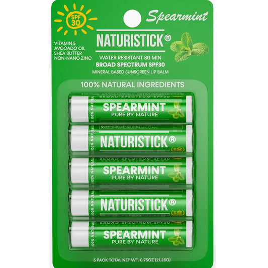 Naturistick SPF 30 Vegan Lip Balm – Mineral Sunscreen with Zinc Oxide | Broad Spectrum UVA/UVB Protection | 100% Natural, Coral-Friendly Formula | Oxybenzone Free | 5-Pack Spearmint | Made in USA