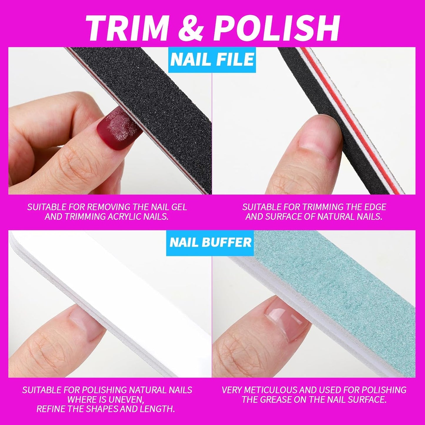 FANDAME Gel Nail Polish Remover Tools Kit, 10 PCS Nail Polish Remover Clips Rose Red, 100ml Nail Polish Remover Bottle, 500PCS Cotton Pad, Nail Brush, Cuticle Pusher, Nail File, Buffer Block Tools kit