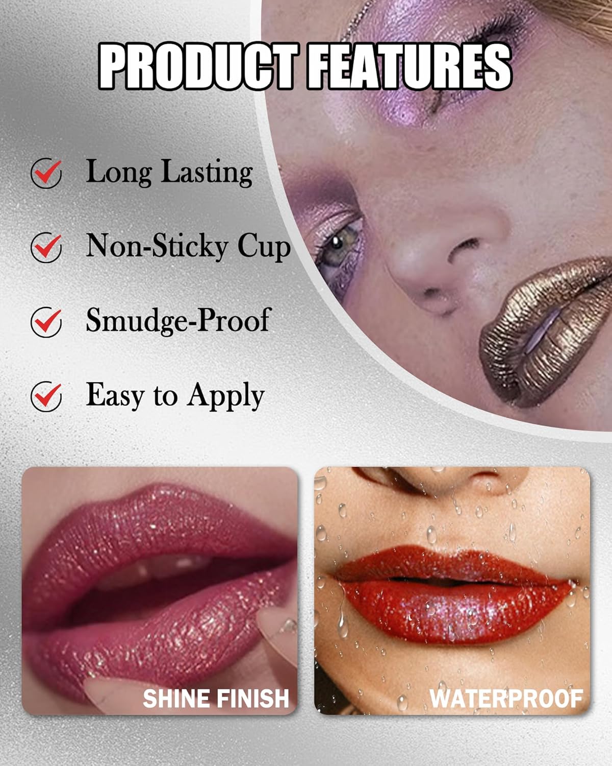 Diamond Glitter Matte Lipstick,Long Lasting Waterproof Green Glod Metallic Sparkling High Pigment Non-Stick Lip Tint Lip Gloss,Full-coverage Lipgloss, Mother's Day Lip Makeup Gift for Women Girl-06