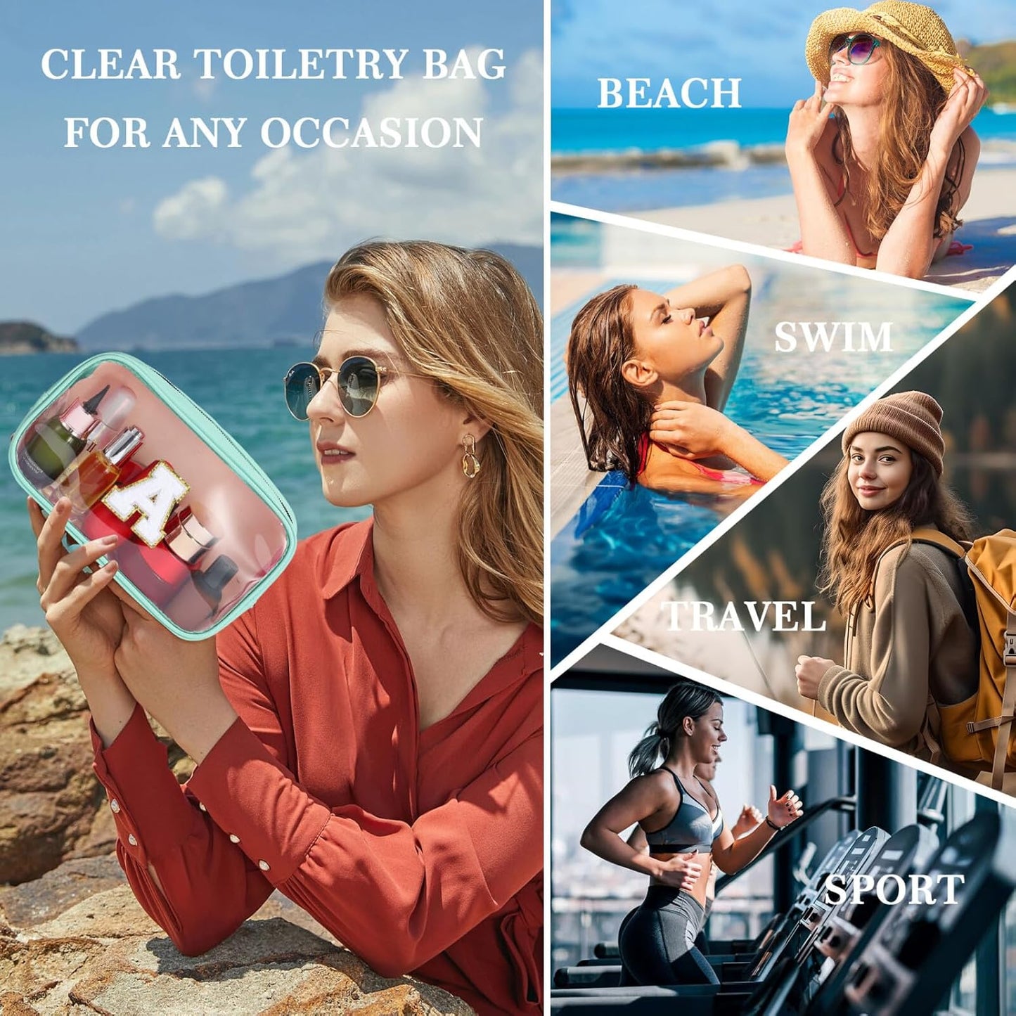 YOOLIFE Initial Make Up Bag Travel Toiletry Bag, Clear Makeup Bag Preppy Cosmetic Bags Organizer Travel Essentials Gifts for Women Teen Girlfriend Teacher Mom Birthday Mothers Day Gifts Blue S