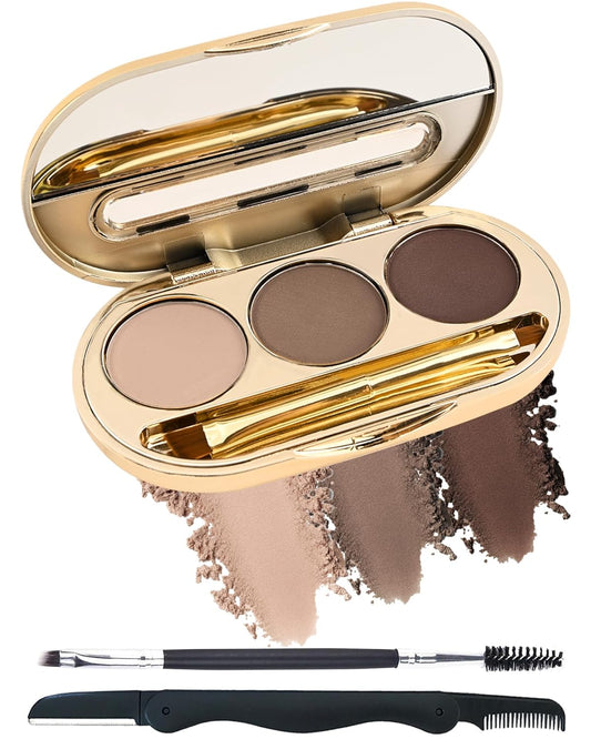 Eyebrow Powder Kit-3 Colors Eye Brow Tinting Powder Palette Long-Lasting Waterproof,Light Dark Grey Brown Brow Filler Eyeshadow,Mother's Day Makeup Gift for Women,With Mirror Brow Brush-Set 01