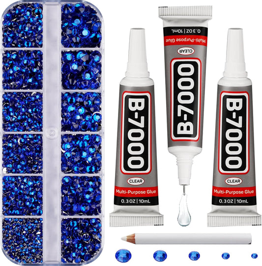 6000Pcs Blue Rhinestones for Crafting Bedazzling with b-7000 Glue, Bling Sparkly Resin Dark Royal