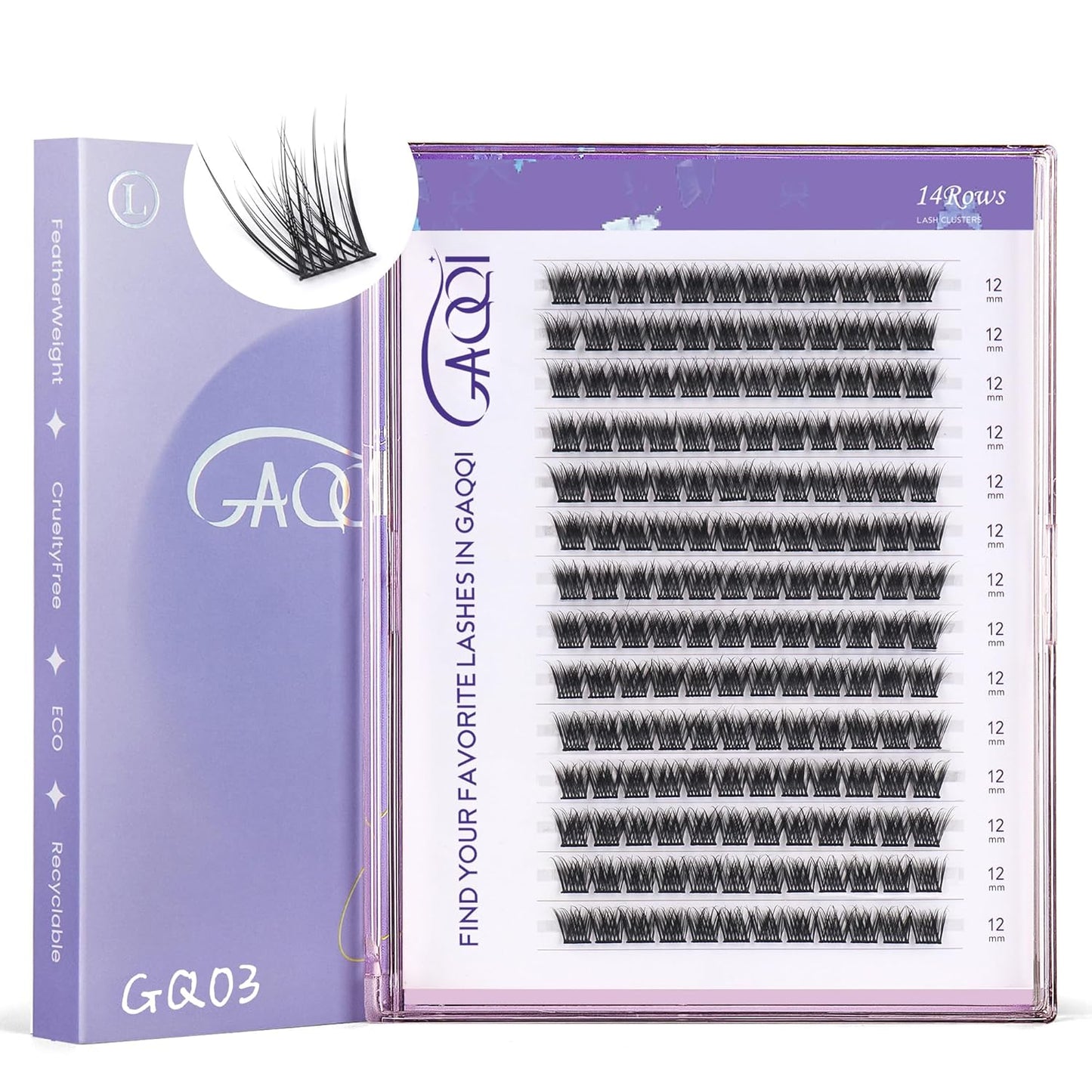 GAQQI Lash Clusters, GQ03 False Eyelashes DIY Lash Extensions D Curl 168PCS Cluster Lashes 12MM, Wispy and Natural Look (GQ03,12mm,D Curl)