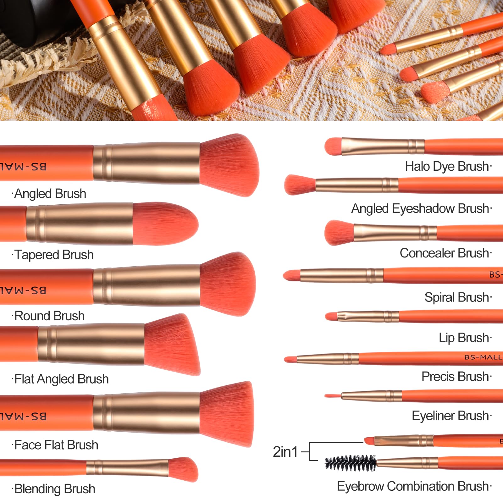 BS-MALL Makeup Brush Set 14 Pcs With Case - Foundation Brush, Concealer Brush, Blush Brush &