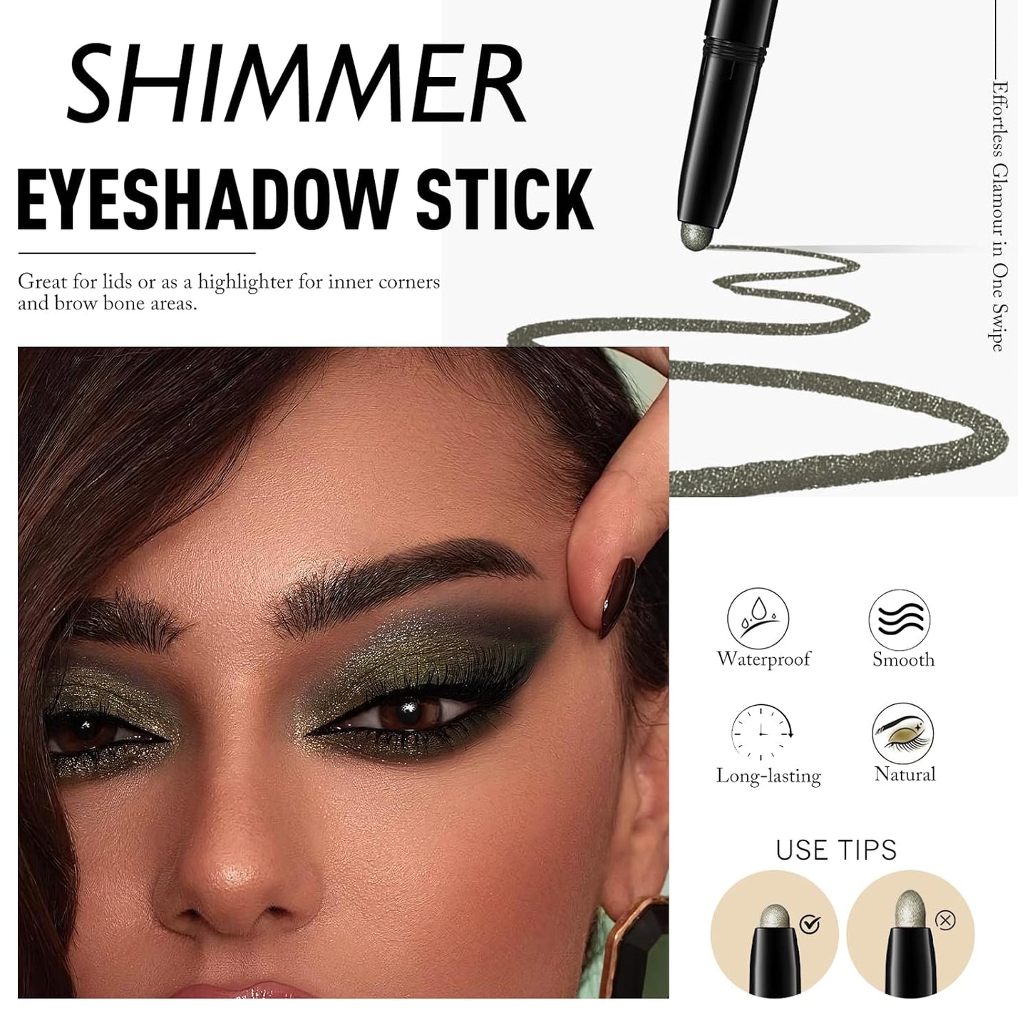 Eyeshadow Stick Waterproof Long Wear Cream Eye Shadow Pencil Single Shimmer Glitter Blendable Smokey Eyeshadow Crayon Cream to Powder Highly Pigmented Color Eyeliner Makeup, 4 GREEN