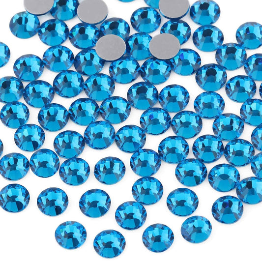 Beadsland 288pcs Flat Back Crystal Rhinestones Round Gems for Nail Art and Craft Glue Fix, Capri