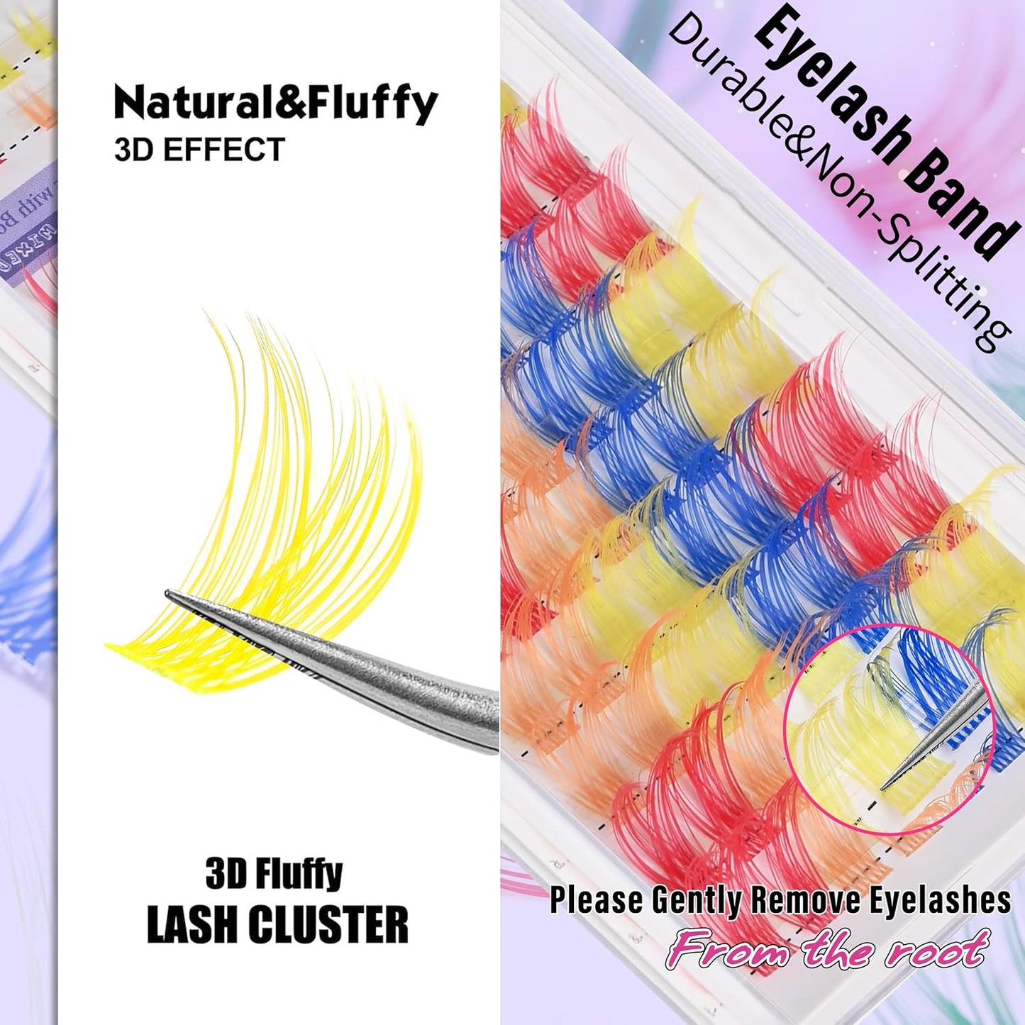Colored Lash Clusters with Bottom Lashes D Curl 10-18mm Mixed 4 Colors Rainbow DIY Eyelash Extension Colorful Cluster Lashes Pack for Festival Christmas New Year and Cosplay by Yaiseiko