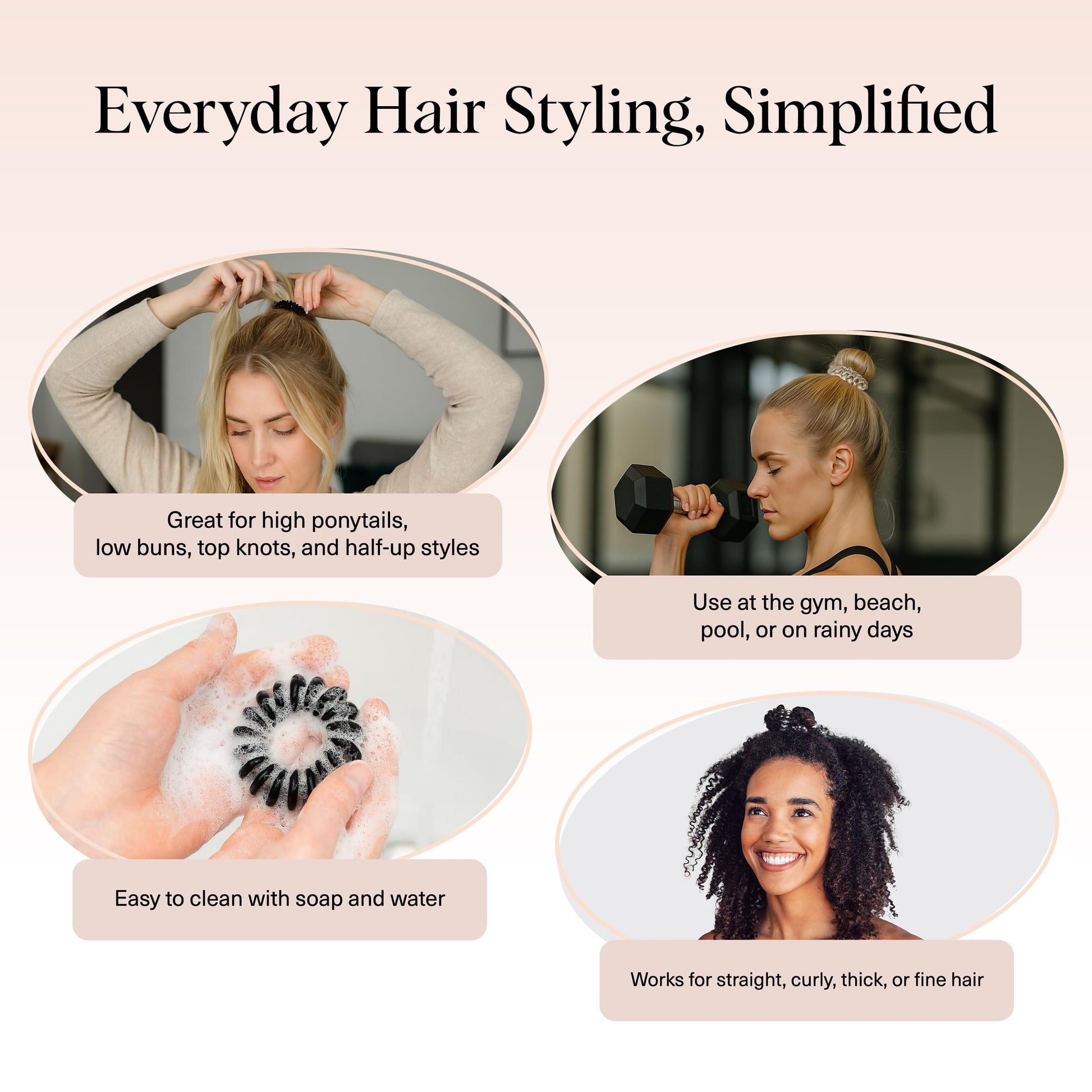 Kitsch Spiral Hair Ties for Women | Ponytail Holders - Brunette, 8 Pcs