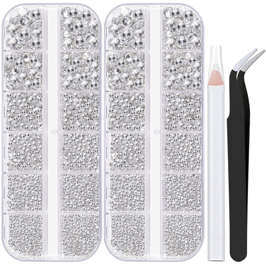 Two Packs of Flatback Rhinestones 4000 Pcs Nail Art Rhinestones Flatback Transparent White Clear