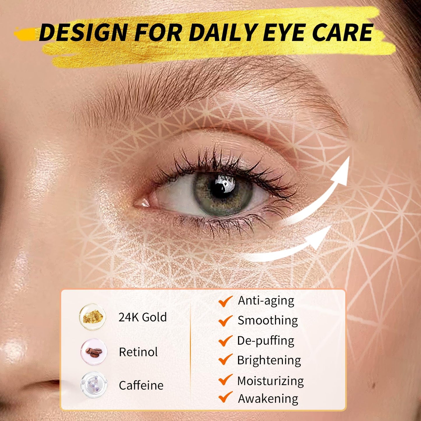 Under Eye Patches(12 Pairs), 24K Gold, Caffeine, Retinol Eye Masks for Puffy Eyes, Wrinkles, Dark Circles, Undereye Bags Treatment - Restoring & Awakening & Moisturizer Skin care Gift for Women