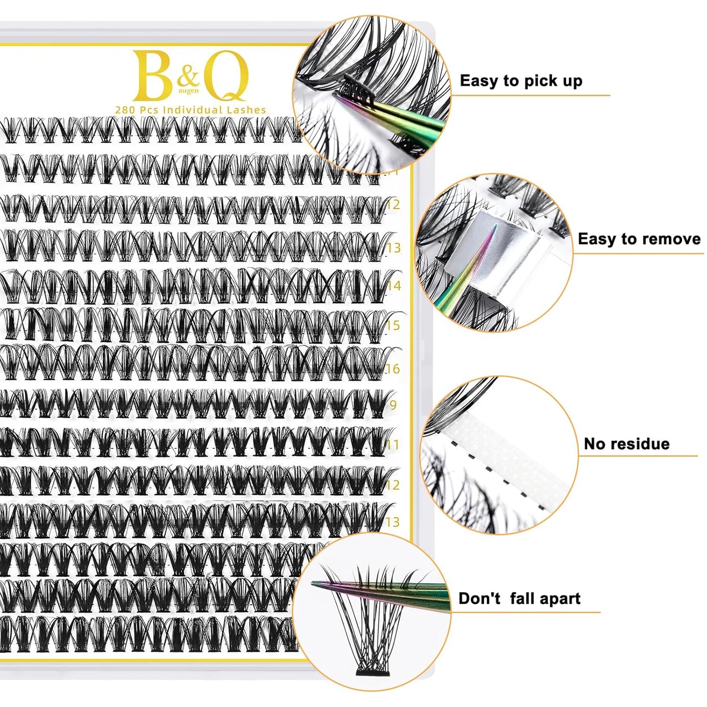 B&Q Lash Clusters 30D+40D-D-9-16MIX B&Q LASH 280 Clusters False Eyelash 9-16MIX Lash Clusters Extensions DIY Eyelash Extensions at Home (30D+40D,D-9-16MIX)
