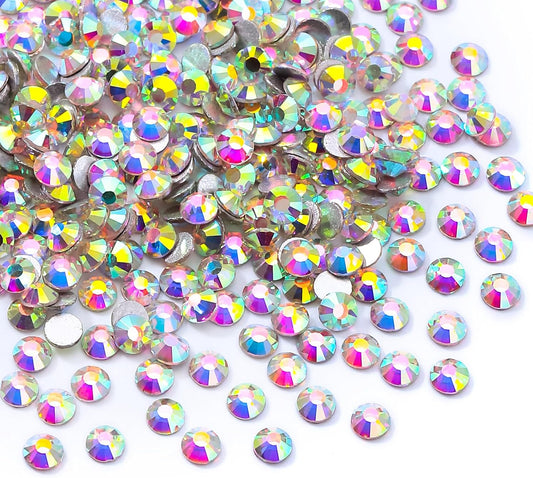 Crystal AB Flatback Rhinestones, Glass Rhinestones for Nail Art and Craft, Glue Fix, Loose Crystal